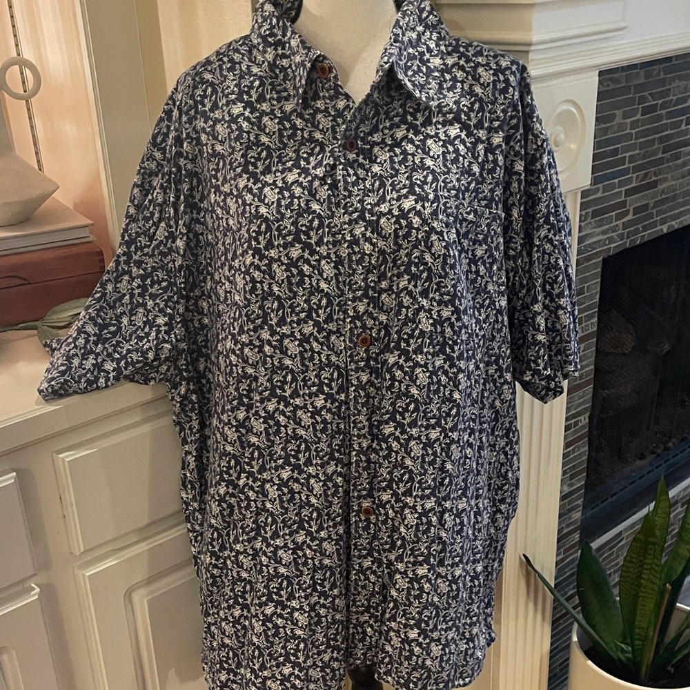 Orvis Dark Blue and White Floral Button Down Shirt